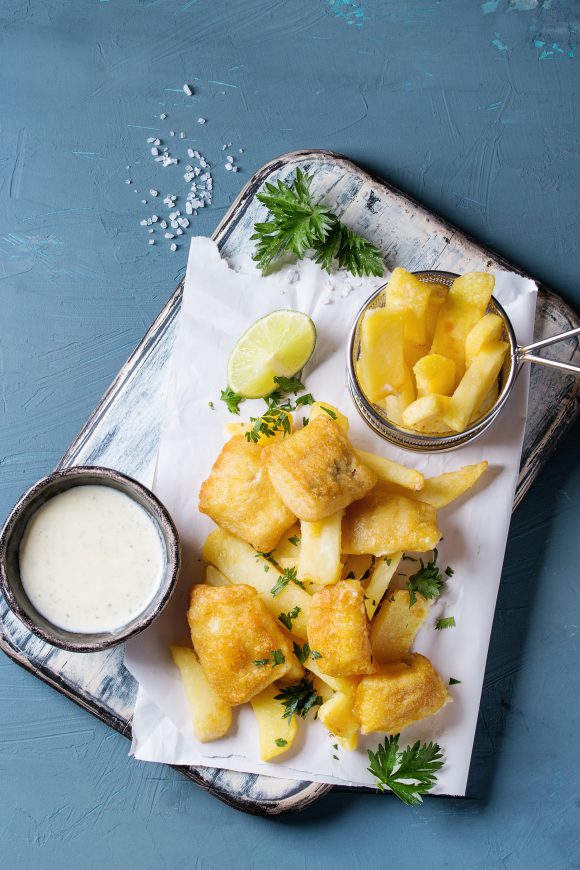 Fish and chips with sauce